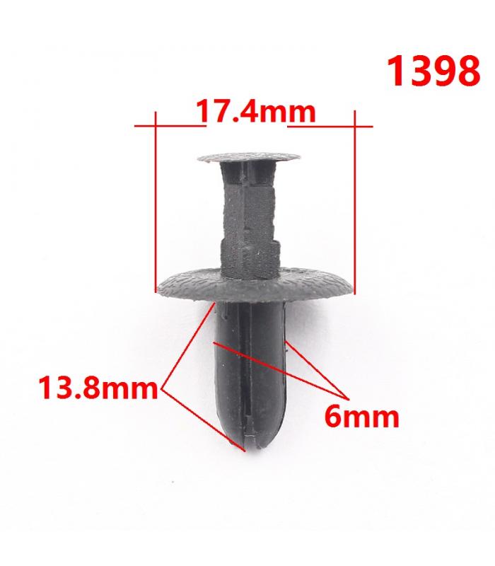 Клипса, шпон крепления иномарки Ø 6мм в. 13,8мм ш.17,4мм