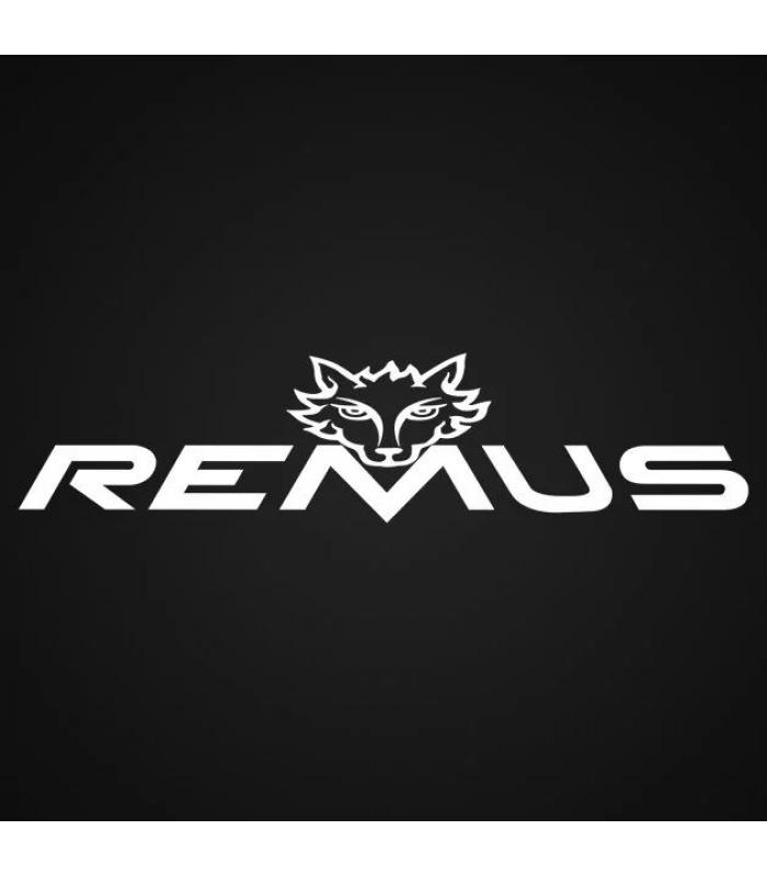Наклейка винил тюнинг "REMUS RACING" (с волком) белая 115х30мм